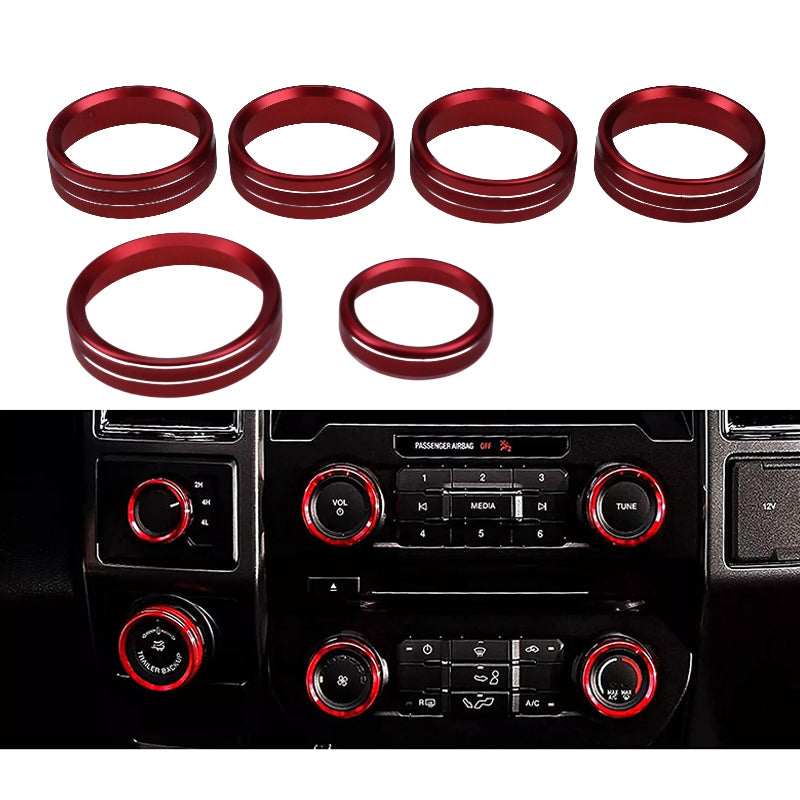 6 Pieces Air Conditioner Audio Switch Knob Ring Trim for Ford Pickup Truck F150 F-150 XLT 2016-2018