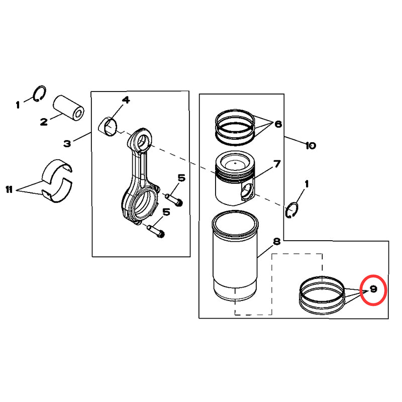 4 Pieces Cylinder Liner Choke Ring Kit AR65507 for John Deere Engine 3029 3179 4039 4045 4239 4276 6059 6068 6404 6414