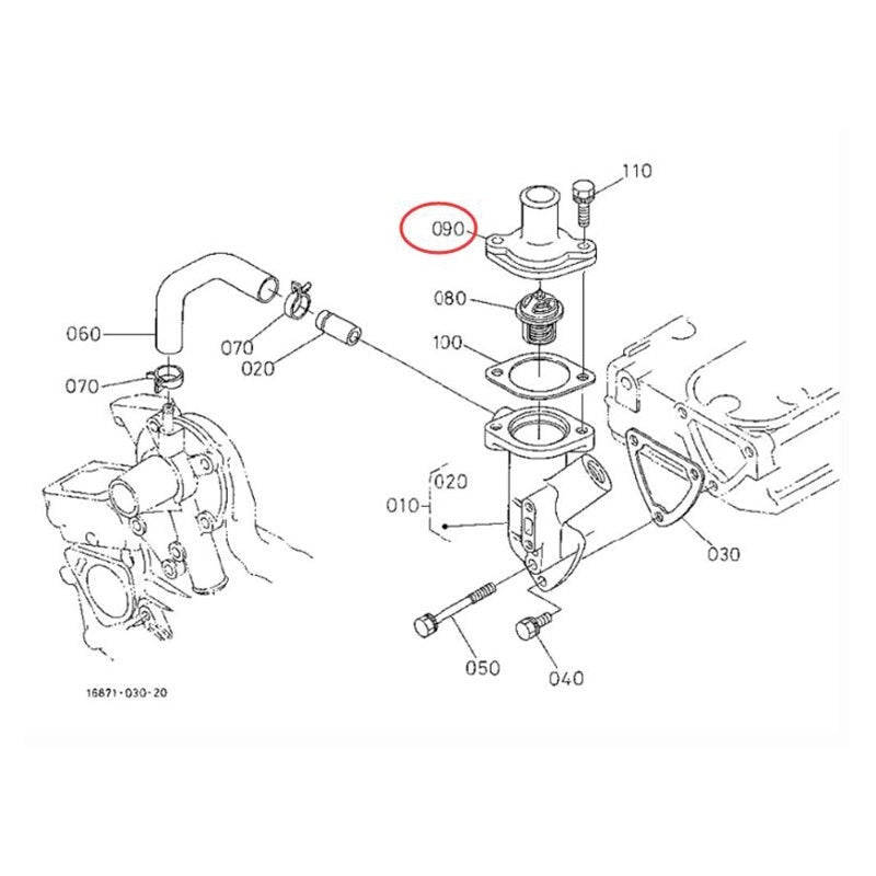 Thermostat Cover 15841-73260 for Kubota Engine Z482 D722 Tractor B7300HSD B7400HSD BX1800D BX1830D