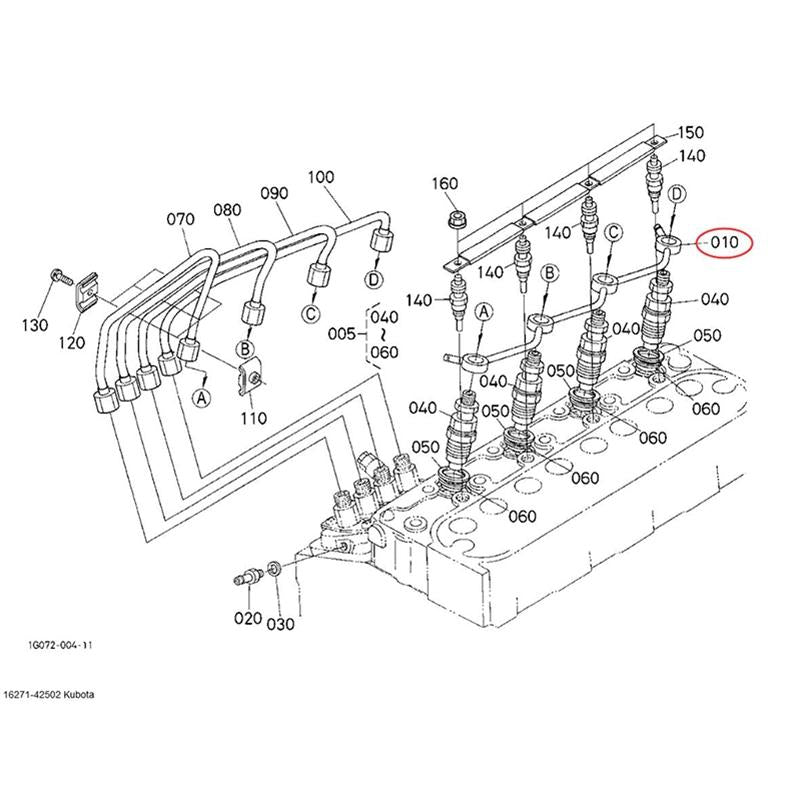 Overflow Pipe 16271-42502 for Kubota V1505 V1305 Engine